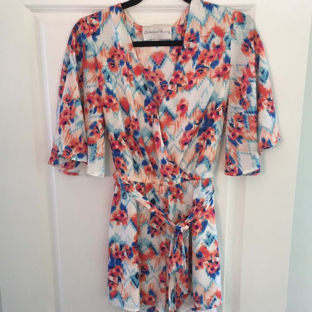 Charles Henry floral bell sleeve romper